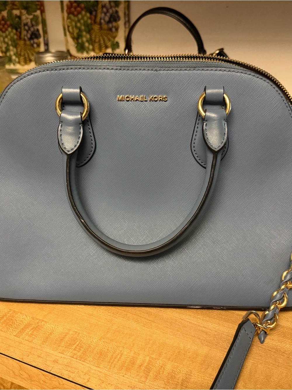 MICHAEL KORS Dusty Blue Saffiano Dome Satchel